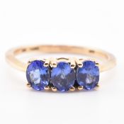 HALLMARKED 9CT GOLD & TANZANITE THREE STONE RING