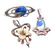 TWO HALLMARKED SILVER CHARLES HORNER ITEMS & ENAMEL & PASTE NECKLACE PENDANT