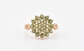 HALLMARKED 9CT GOLD GREEN SAPPHIRE & PINK TOURMALINE CLUSTER RING
