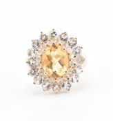 HALLMARKED 9CT GOLD CITRINE & AQUAMARINE & DIAMOND CLUSTER RING