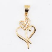HALLMARKED 18CT GOLD & WHITE STONE HEART NECKLACE PENDANT