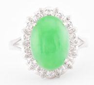 18CT WHITE GOLD JADEITE CABOCHON & DIAMOND RING