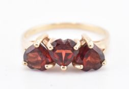 HALLMARKED 9CT GOLD MOZAMBIQUE GARNET THREE STONE RING