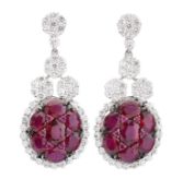 18CT GOLD RUBY & DIAMOND PENDANT EARRINGS