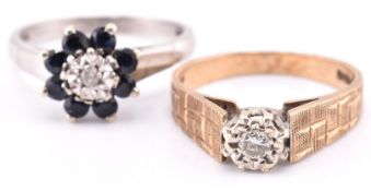 HALLMARKED 9CT GOLD & DIAMOND RING & 9CT WHITE GOLD SAPPHIRE & DIAMOND RING