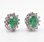 PAIR OF EMERALD & DIAMOND CLUSTER STUD EARRINGS