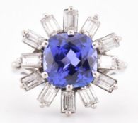 18CT WHITE GOLD TANZANITE & DIAMOND CLUSTER RING