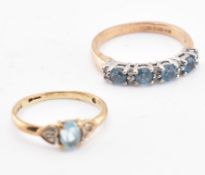 HALLMARKED 9CT GOLD BLUE TOPAZ & CITRINE & DIAMOND RING