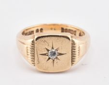 HALLMARKED 9CT GOLD & DIAMOND SIGNET RING