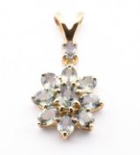 HALLMARKED 9CT GOLD & COLOUR CHANGE SAPPHIRE CLUSTER PENDANT
