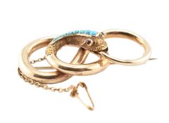 19TH CENTURY GOLD & TURQUOISE SNAKE BROOCH PIN