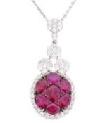 18CT WHITE GOLD RUBY & DIAMOND PENDANT NECKLACE