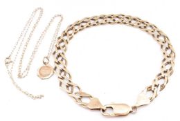 9CT GOLD FANCY LINK CHAIN BRACELET & 9CT GOLD ST CHRISTOPHER PENDANT NECKLACE