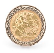 EDWARDIAN 1908 MOUNTED HALF SOVEREIGN RING