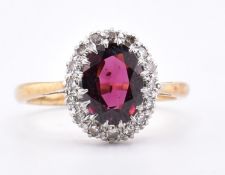 18CT GOLD & PLATINUM GARNET & DIAMOND CLUSTER RING