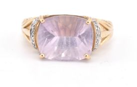 HALLMARKED 9CT GOLD AMETHYST & DIAMOND RING