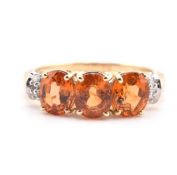 HALLMARKED 9CT GOLD SPESSARTITE GARNET & DIAMOND RING