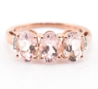 HALLMARKED 9CT ROSE GOLD MORGANITE & DIAMOND RING