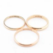 THREE HALLMARKED 9CT GOLD BAND RINGS
