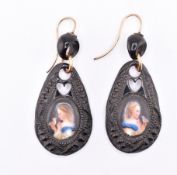 VICTORIAN CARVED JET PORTRAIT PENDANT EARRINGS