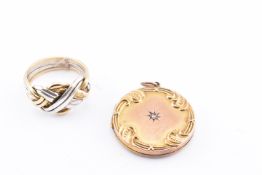 VICTORIAN GOLD DIAMOND LOCKET & GOLD & SILVER PUZZLE RING