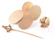 COLLECTION OF 9CT GOLD CUFFLINKS, PIN & BUTTON STUD