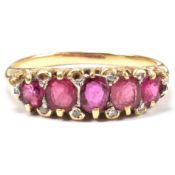 GOLD RED STONE & DIAMOND FIVE STONE RING