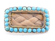 GOLD & TURQUOISE MOURNING BROOCH PIN