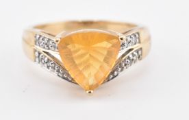 HALLMARKED 9CT GOLD BRAZILIAN FIRE OPAL & DIAMOND RING