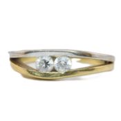 18CT BI-COLOUR GOLD & CZ TWO STONE RING