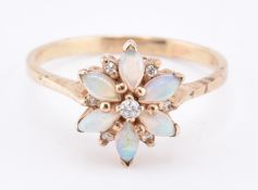 9CT GOLD OPAL & DIAMOND CLUSTER RING