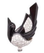FRENCH HALLMARKED 18CT GOLD & DIAMOND ART DECO MAGPIE PIN