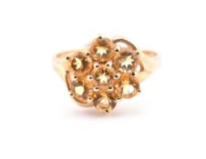 HALLMARKED 9CT GOLD & CITRINE CLUSTER RING