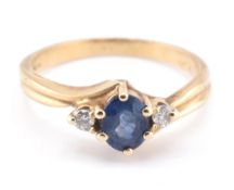 HALLMARKED 9CT GOLD SAPPHIRE & DIAMOND CROSSOVER RING