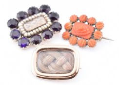 THREE ANTIQUE MOURNING BROOCHES