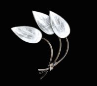 NORWEGIAN STERLING SILVER & ENAMEL TRIPLE LEAF BROOCH PIN
