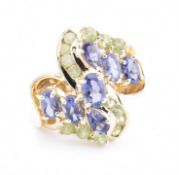 HALLMARKED 9CT GOLD PERIDOT & IOLITE CLUSTER RING