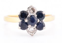 18CT GOLD SAPPHIRE & DIAMOND CLUSTER RING