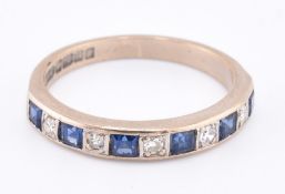 HALLMARKED 18CT GOLD SAPPHIRE & DIAMOND HALF HOOP RING