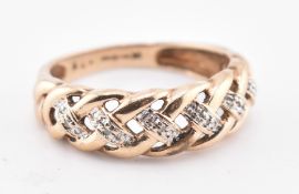 HALLMARKED 9CT GOLD & DIAMOND BRAIDED RING