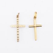 TWO GOLD CROSS NECKLACE PENDANTS