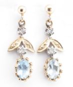 HALLMARKED 9CT GOLD AQUAMARINE & DIAMOND PENDANT EARRINGS