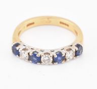 HALLMARKED 18CT GOLD SAPPHIRE & DIAMOND HALF HOOP RING