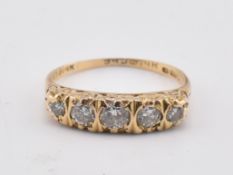 HALLMARKED 18CT GOLD & DIAMOND FIVE STONE RING