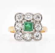 18CT GOLD & PLATINUM EMERALD & DIAMOND CLUSTER RING