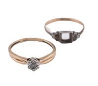 HALLMARKED 9CT GOLD & DIAMOND SOLITAIRE RING & 9CT GOLD & SILVER RING AF