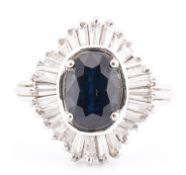 18CT WHITE GOLD SAPPHIRE & DIAMOND BALLERINA CLUSTER RING