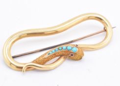 VICTORIAN 15CT GOLD & TURQUOISE VICTORIAN SNAKE BROOCH PIN