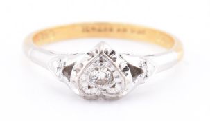 1950S 18CT GOLD & PLATINUM DIAMOND SOLITAIRE HEART RING