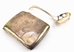 A GEORGE V HALLMARKED SILVER CIGARETTE CASE & HALLMARKED LADLE